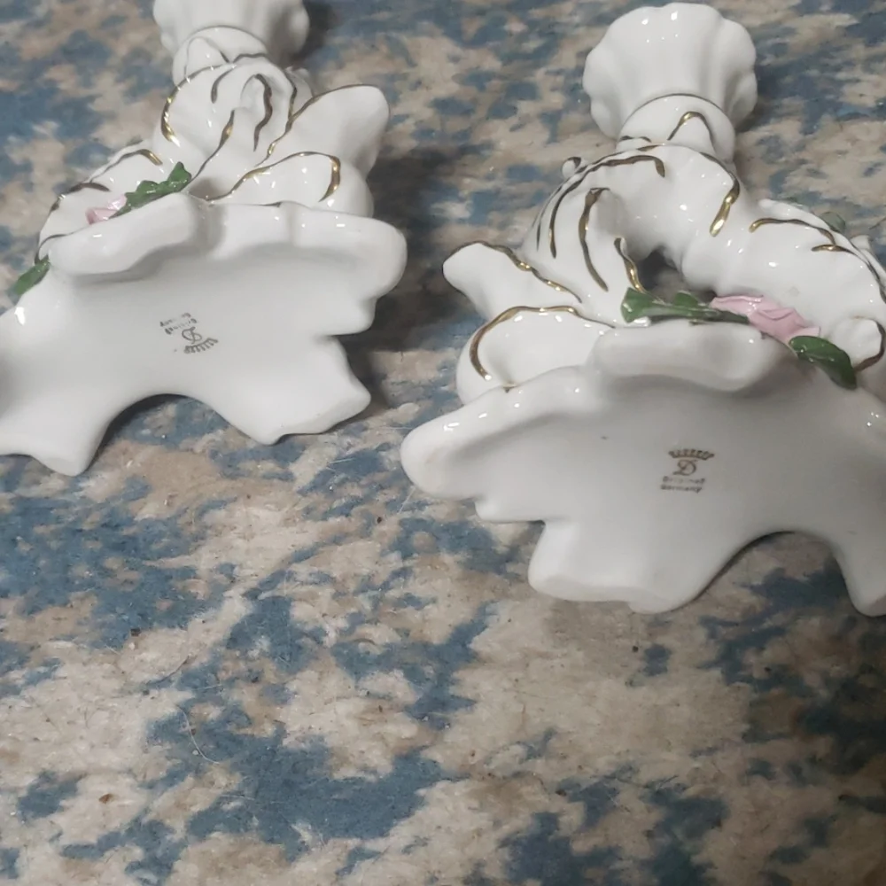 Vtg ANTIQUE Dresden  Porcelain Candlestick Holders